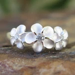 Hawaiian Silver Matte Three Plumeria Flowers Cz Wedding Ring Band 8MM SR2101. Fixed Price $41.75.
