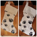 Black Paw Print Burlap Christmas Stocking, 17-INCH, 6 Count, Natural Or Canvas. Fixed Price $42.75.