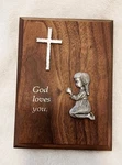 Walnut "praying Girl Wall Plaque" 5" 6" W/box. Fixed Price $14.99.