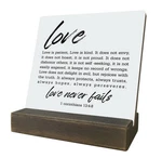 Religious Plaque Signs, Love Never Fails, Wooden Gift With Stand, Home.... Fixed Price $17.75.