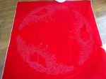 Tri-chem Liquid Paint Embroidery Christmas Tree Skirt Red Velvet Candle Orn 42". Fixed Price $35.00.