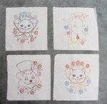 4 Vintage Tri-chem Painted Fabric Panels Squares Cat Deer Bear 9" X Cute!. Fixed Price $19.99.