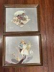 2 Vintage Norman Rockwell Mirror Art- Boys Umbrella Pet Dog And Fiddle. Fixed Price $180.00.