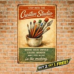 Vintage Studio Paint Brushes Jar Metal Tin Sign Artist Wall Decor 8X12. Fixed Price $10.79.