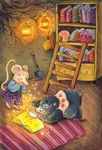 Whimsical Mole Mouse Gouache Painting Ooak Magic Book Folk Art Small 4.9X7.3. Fixed Price $120.00.
