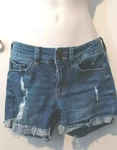 Booty Shorts American Heritage Cuffed Sz 5 Distressed Blue Jean Denim. Fixed Price $12.99.
