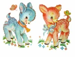 Vintage Image Baby Blue And Pink Deer Fawns Transfers Waterslide Decals AN510. Fixed Price $13.99.