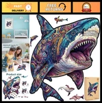 500-PIECE Shark Wooden Jigsaw Puzzle Unique Shape, Family Game Gift, 17.3X17.4. Fixed Price $79.99.