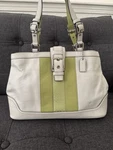 Coach Hampton Stripe Large Shoulder Bag White Green Leather 11346. Fixed Price $129.00.