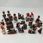 Vintage 22 Small Wooden Christmas Tree Ornaments With Hangers. Fixed Price $17.96.