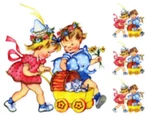 Vintage Image Retro Boy And Girl Baby Carriage Kitten Waterslide Decals KID422. Fixed Price $13.99.