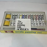 Duro Acrylic Painting Set 12 X .25 Oz Tubes, Matte & Gloss Medium, Brushes New. Fixed Price $19.99.