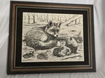 1989 Carol Blaess Mother Fox And Kits Wildlife Engravart By World Framed. Fixed Price $49.99.