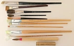 Lot Of 11 Vtg Grumbacher Artists Paint Brushes Eterna, Aquarelle, Michelangelo. Fixed Price $38.95.
