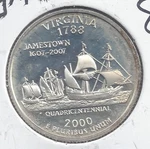2000 Silver Virginia Proof Quarter - 90%. Fixed Price $16.75.