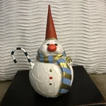 Handmade Paper Mache Snowman Figurine Holiday Painted 7.5 Inches Tall. Fixed Price $16.00.