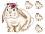 Vintage White Bunny Flower Bouquet Head Waterslide Decals Transfers AN779. Fixed Price $13.99.