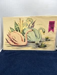 Vintage Meyercord X320-A Pink Blue/green Swans Lily Pads Pond Craft Romantic. Fixed Price $10.00.